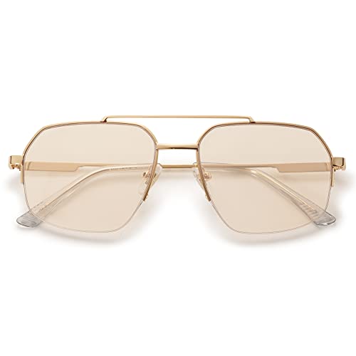 SOJOS Trendy Aviator Sunglasses Mens Womens Retro Double Bridge Metal Frame Semi-Rimless Shades SJ1191