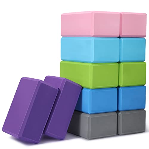 Wettarn 12 Pcs Yoga Blocks Bulk 9 x 6 x 4 Inch EVA Foam Supportive Yoga Brick Lightweight Soft Non Slip Gymnastic Blocks Y...
