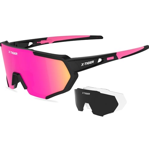 X-TIGER Polarized Sports Sunglasses with 5 Interchangeable Lenses,Mens Womens Cycling Bike Glasses,Baseball Running Fishing