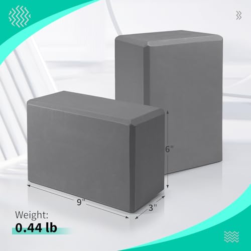 Yoga Blocks 2 Pack 9x6x3 Inches, Sturdy Foam Yoga Block, Premium EVA, Non Slip High Density for Pilates Meditation, Stretc...