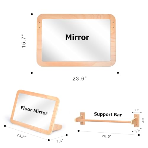 Bolocon Montessori Baby 2-in-1 Shatterproof Safety Mirror with Pull-Up Bar - Infant Wall Mount & Floor Play for Tummy Time...