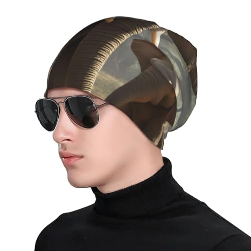 bnvaab Elephant Print Beanie Hat for Men and Women Stretchy Slouchy Winter Warm Cap Headwear Accessory Black