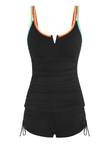 ZAFUL Women's V-Wire Tankini Swimsuits Tummy Control Ruched Top Two Piece Bathing Suits with High Waisted Shorts