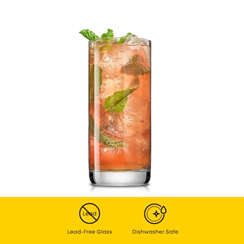 JoyJolt Faye 13oz Highball Glasses, 6pc Tall Glass Sets. Lead-Free Crystal Drinking Glasses. Water Glasses, Mojito Glass C...