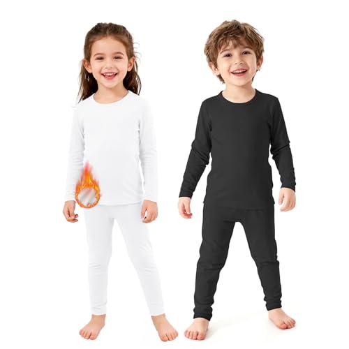 Zando 2 Set Kids Thermal Underwear Set - Kids Thermal Top and Bottom Winter Long Johns Fleece Lined Base Layer for Boys Girls