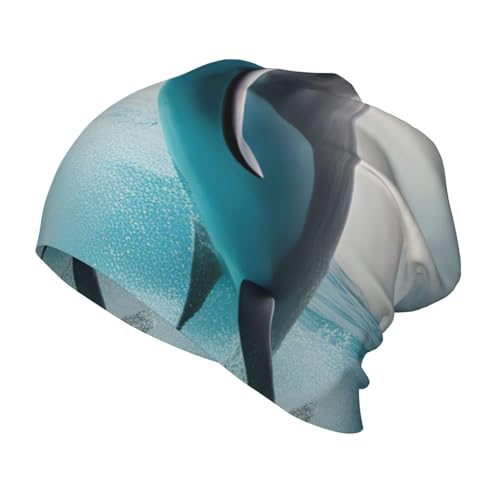 Funny Dolphin Looking at You Print Beanie Hat Soft Thermal Cap Winter Headwear for Cold Indoor Outdoor Activities Black