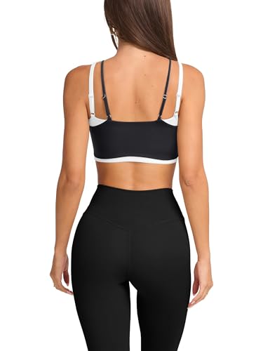 LASLULU Womens Double Layered Sports Bra Adjustable Spaghetti Straps Sexy Scoop Neck Wireless Padded Workout Yoga Crop Tops