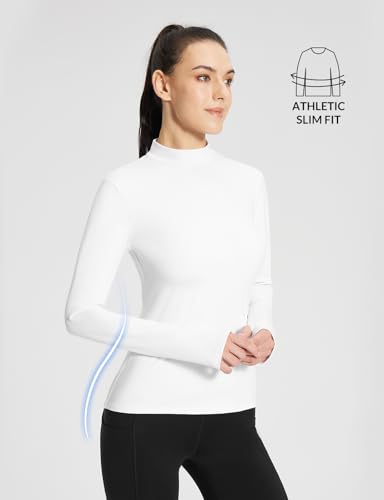 baleaf Women's Thermal Long Sleeve Shirts Fleece Mock Neck Top Warm Undershirts with Detachable Neck Gaiter Thumbholes