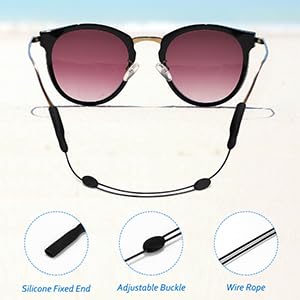 Edifeel Adjustable Glasses Strap, Anti-Slip Sunglasses Strap for Sports, No Tail Glasses Holder Cord, with Steel Wire Cabl...