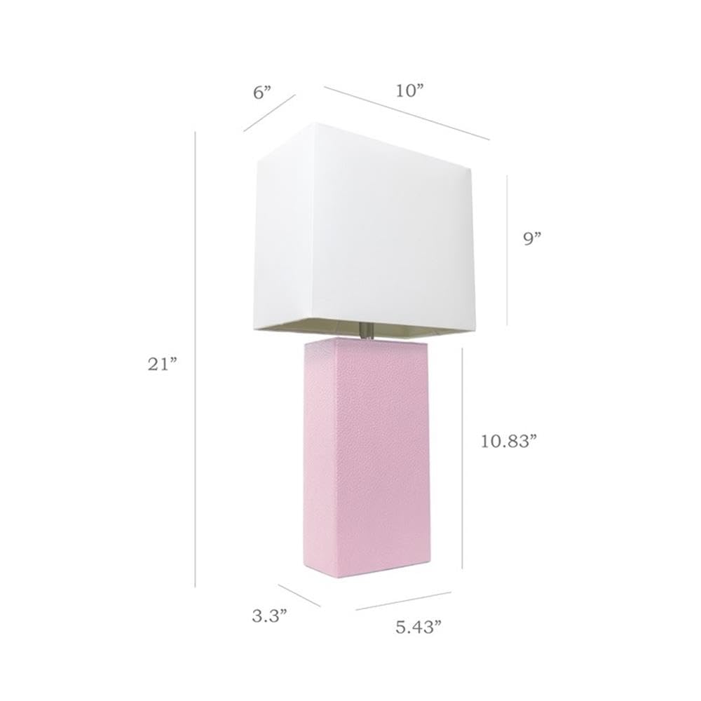 Elegant Designs Modern Leather Table Lamps, Blush Pink, 10X6X21, 2 Pack, Lc2000-Bpk-2Pk, White Fabric Shades