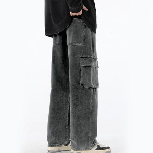 Mens Baggy Jeans Pants Loose Wide Leg Elastic Waist Cargo Pants Y2K Trendy Straight Drawstring Comfort Streetwear Trousers