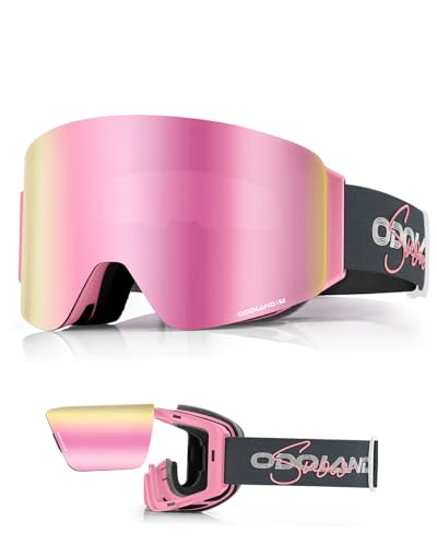 Odoland Flip Up Ski Goggles for Men Women, Anti-fog Magnetic OTG Flip-Up Snow Snowboard Goggles for Instant Defogging