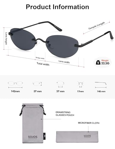 SOJOS Retro Small Oval Sunglasses Womens Trendy Rimless Sun Glasses Vintage Narrow Shades SJ1242