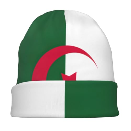 sackhg Flag of Algeria Print Winter Beanie Hat Men Women Soft Lightweight Thermal Cap for Outdoor Skiing Wear Black