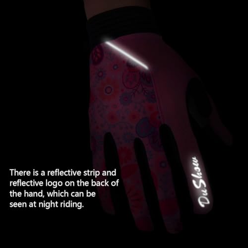 DuShow Bike Gloves for Women Cycling,Pink Floral Workout Gloves Women,Full Finger Biking Driving Riding Gloves for Women,G...