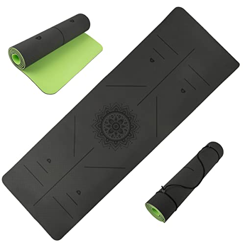 Non-Slip Yoga Mat with Alignment Marks – Lightweight Exercise Mat with Carry Strap for Home Workout or Travel by Wakeman O...
