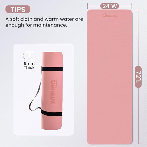 Umineux Yoga Mat Non Slip, 6MM (1/4") Yoga Mat Strap, POE Yoga Mats for Women Men, 72"x24", Great for Workout, Yoga, Pilat...
