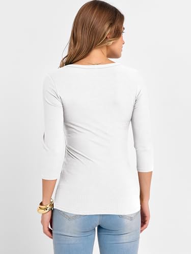 ANRABESS Womens 3/4 Sleeve Scoop Neck Tops Ribbed Knit Slim Fitted Casual Basic Tee Shirts 2025 Fall Trendy Going Out T-Shirt