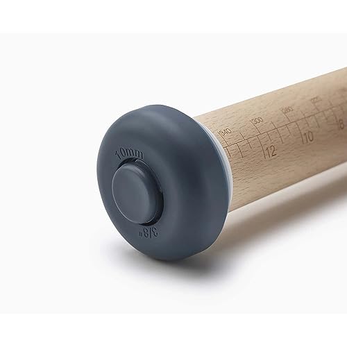 Joseph Joseph PrecisionPin - Rolling Pin with adjustable pastry thickness, Baking and dough rollers, Beech Wood, Pastel Blue