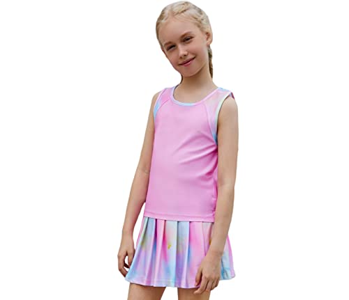 MODAFANS Girls Tennis Golf Pickball Dress Athletic Outfits Kids Tank Top and Skorts Sets