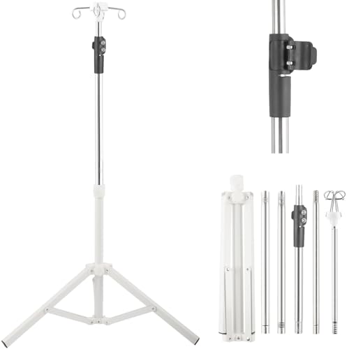 Crilealym IV Poles,46to 85In IV Stand Floor with 4 IV Bag Holder Stand Portable Telescopic Stabilizing Tripod Stainless St...