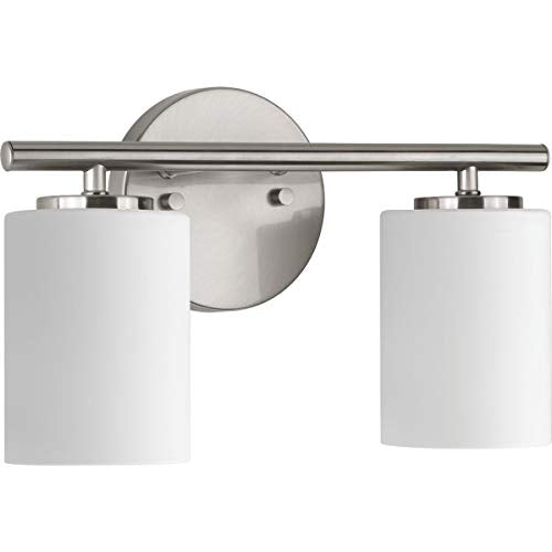 Progress Lighting 2-Light Modern Bath Vanity Light, Etched White Glass, Brushed Nickel, Model P2158-09