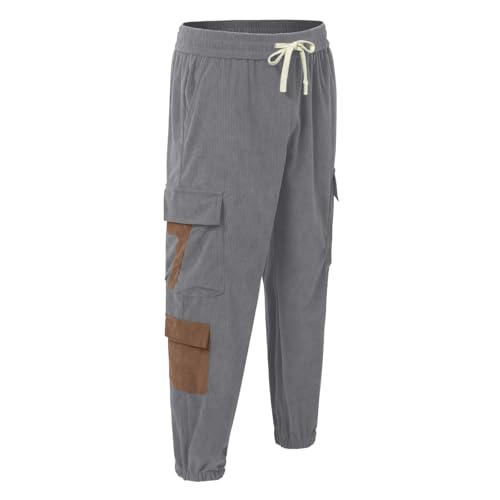 Mens Corduroy Cargo Pants 2026 Winter Warm Casual Straight Leg Pants Workout Jogger Athletic Loose Fit Lightweight Trousers