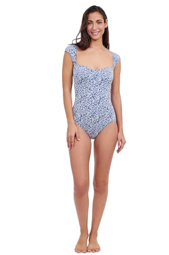 Profile by Gottex Plumeria Textured Leafy Print Stylish & Versatile Women’s Cap Sleeve One Piece Bathing Suit Swim Essential