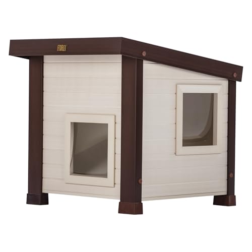 New Age Pet ECOFLEX Albany Outdoor Cat House, Weather‑Resistant, Dual Door Flaps, 21" W x 20" H