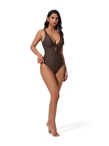 SUUKSESS Women One Piece Tummy Control Swimsuit Deep V Neck Cutout Bathing Suit