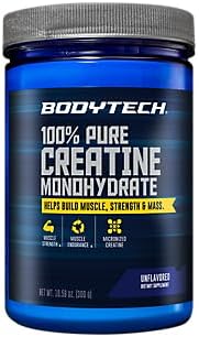 BodyTech 100% Pure Creatine Monohydrate Powder - Premium Micronized Formula for Enhanced Muscle Strength, Performance, and Recovery, Supports Increased Exercise Capacity (10.58 oz./60 Servings)