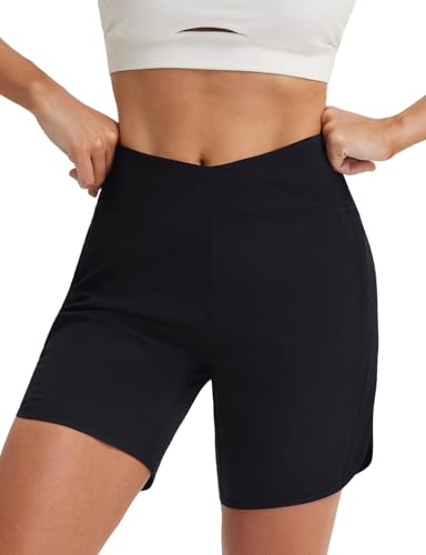 baleaf Women's 7" Athletic Running Long Shorts UPF 50+ Quick Dry Workout Hiking Crossover High Waisted Zipper Pocket