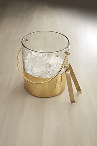 Mud Pie Gold Ice Bucket and Tongs Set, bucket 8 1/2" x 7 1/2" dia | tongs 6 1/2"