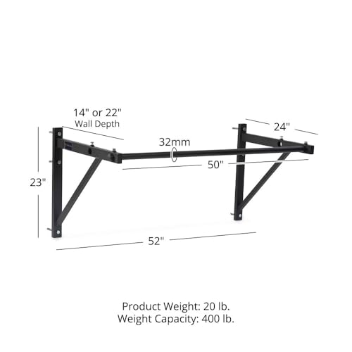 Titan Fitness Adjustable Depth 52" Wall Mounted Pull Up Bar, 14" or 22" From Wall, Rated 400 LB, Home or Garage Gym Chin U...