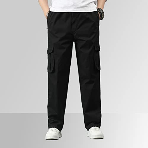 Mens Plus Size Cargo Pants Y2K Trendy Casual Elastic Waisted Cotton Pants Loose Fit Lightweight Straight Leg Hiking Trousers
