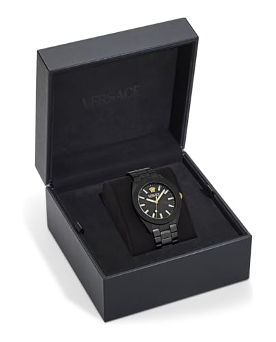 Versace V-Dome Aluminum Collection Luxury Mens Watch Timepieces with a Black Bracelet, Case and Dial
