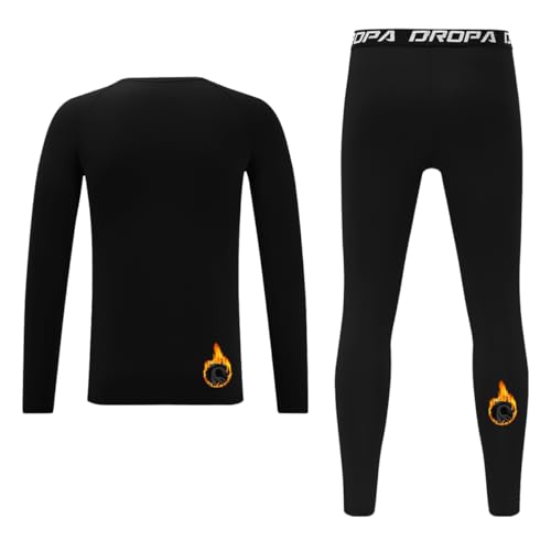 DEVOROPA Youth Boys Fleece Lined Compression Shirts & Pants Kids Girls Thermal Underwear Set Athletic Tops Leggings Baselayer