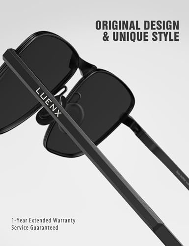 LUENX Rectangular Polarized Aviator Sunglasses for Men Retro Pilot Shades Driving UV400 Protection