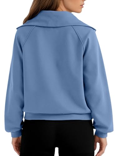 Women's Cropped Half Zip Pullover Quarter Zipper Long Sleeve Sweatshirt for Casual Wear