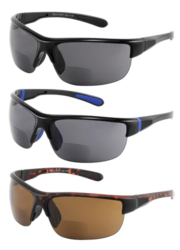 Yogo Vision Bifocal Sports Sunglasses Mens Wrap Around Half Rim Sunglasses Readers 3PK