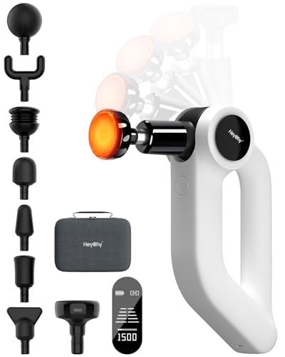 HEYCHY Massage Gun Deep Tissue with Heat Therapy, 12mm Amplitude Muscle Massager for Athletes, 5 Speeds & 4 Modes Massager...