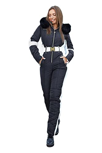 Yousify Womens Snow Suits Winter Ski Suit Onesie Outdoor Sports Waterproof Snowsuit Removable Faux Fur Collar Coat Jumpsuit