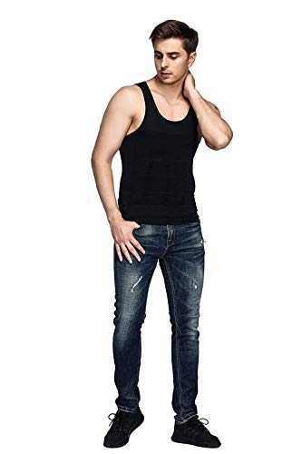 Odoland 3 Pack Men Compression Shirt Body Shapewear Base Layer Tummy Shaper Vest Tank Top