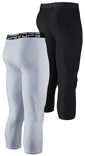 DEVOPS 2 Pack Men's 3/4 Compression Pants Athletic Leggings with Pocket