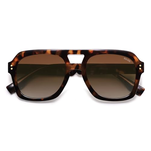 SOJOS Retro Thick Polarized Aviator Sunglasses for Women Men, Large Trendy Bold Square Pilot Shades SJ2385