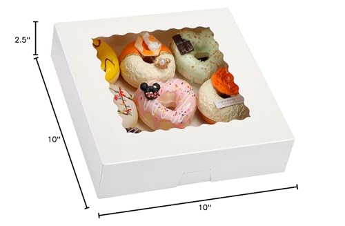 Moretoes 24pcs Bakery Boxes, 10x10x2.5 Inches Auto-Popup Pie Boxes for Cookies, Chocolate Covered Strawberries, Pies, Donuts, Muffins