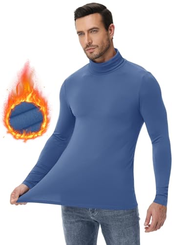 Poriff Men's Turtleneck Tops Fleece Lined Pullover Thermal Long Sleeve Casual Slim Fit Basic Sweater