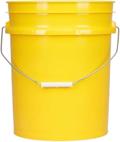 House Naturals 5 Gallon Food Grade Plastic Bucket with Air Tight Screw on Lid Made in USA Container (Yellow Bucket with White Lid)
