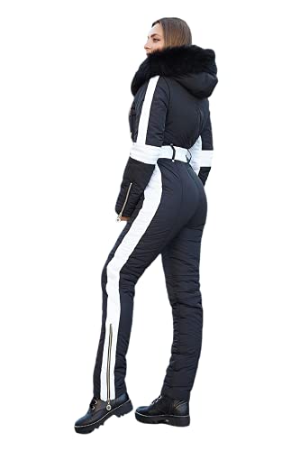 Yousify Womens Snow Suits Winter Ski Suit Onesie Outdoor Sports Waterproof Snowsuit Removable Faux Fur Collar Coat Jumpsuit