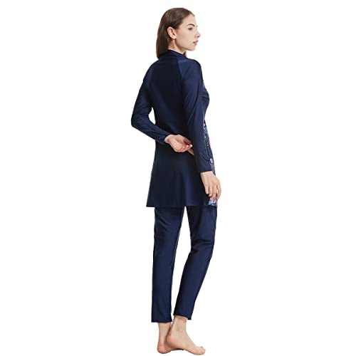 Muslim Swimsuits for Women Long Sleeve Built-in Bra Swimming Tops + Swimming Pants + Hijab Burkini Full Cover Swimwear